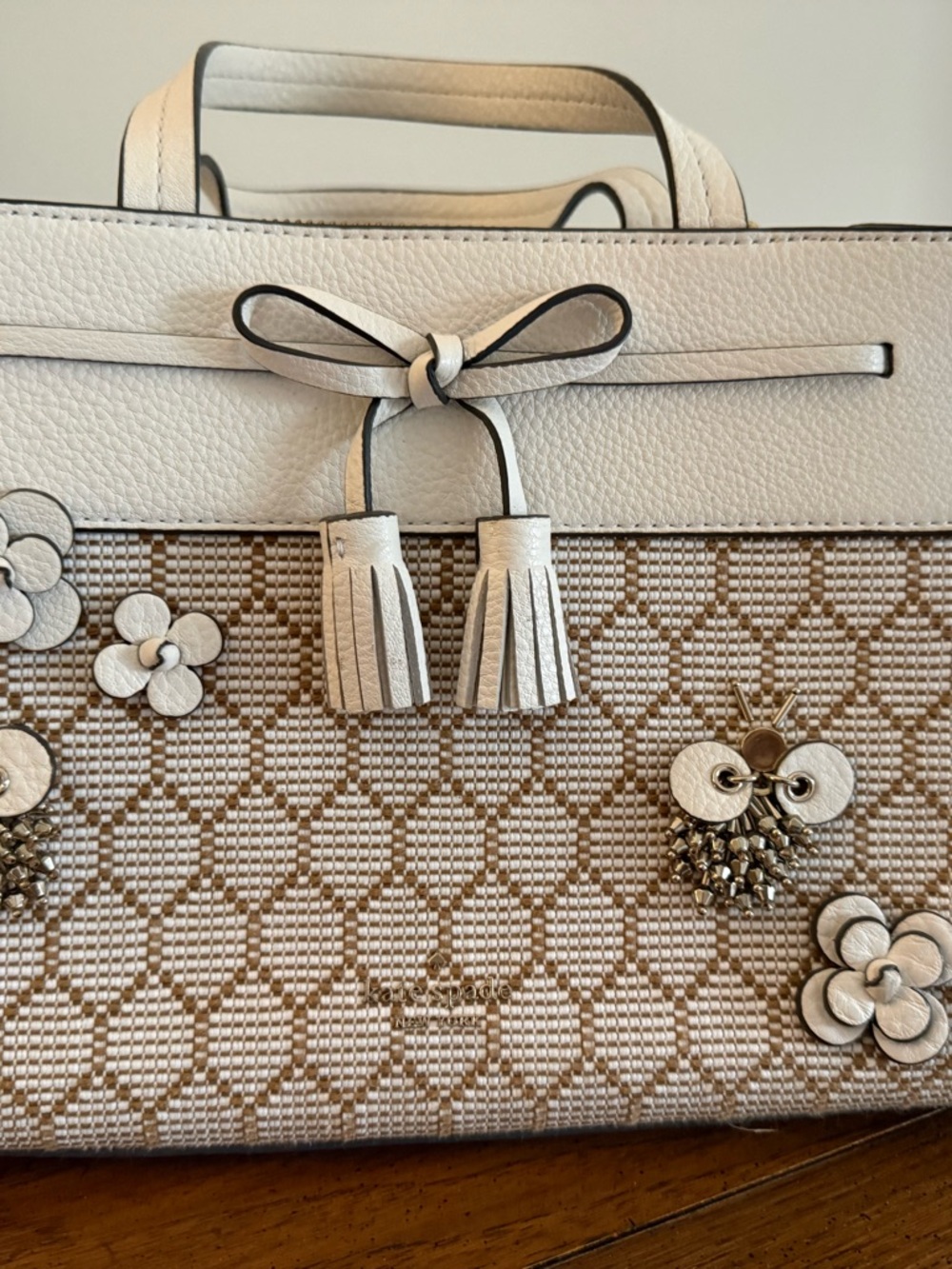 kate spade Ivory and Tan Floral Appliqué Tote - Picture 2 of 6